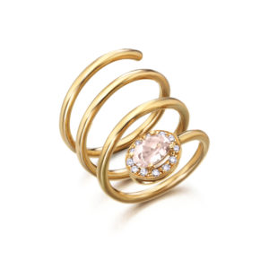 ANILLO ORO ROSA CON MORGANITA Y DIAMANTES