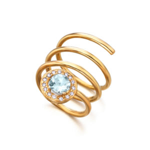 ANILLO ORO ROSA CON AGUAMARINA Y DIAMANTES