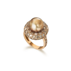 ANILLO ORO ROS CON DIAMANTES-DIAMANTES BROWN Y PERLA TAHITI