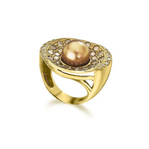 ANILLO ORO ROSA CON DIAMANTES-DIAMANTES BROWN Y PERLA TAHITI