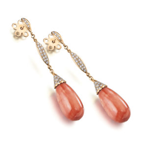 PENDIENTES ORO ROSA CON DIAMANTES Y CORAL