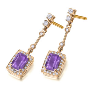 PENDIENTES ORO ROSA CON AMATISTAS Y DIAMANTES