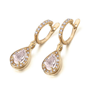 PENDIENTES ORO ROSA CON MORGANITA Y DIAMANTES