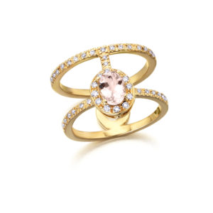ANILLO ORO ROSA CON MORGANITA Y DIAMANTES