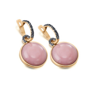 PENDIENTES ORO ROSA CON OPALO ROSA Y DIAMANTES NEGROS
