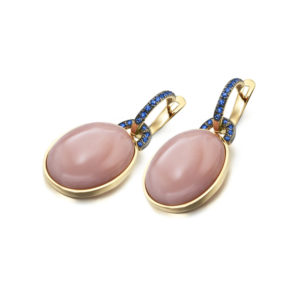 PENDIENTES ORO ROSA CON OPALO ROSA Y ZAFIROS AZULES