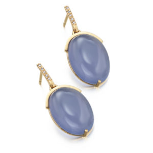 PENDIENTES ORO ROSA CON CALCEDONIA Y DIAMANTES