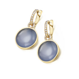 PENDIENTES ORO ROSA CON CALCEDONIA Y DIAMANTES