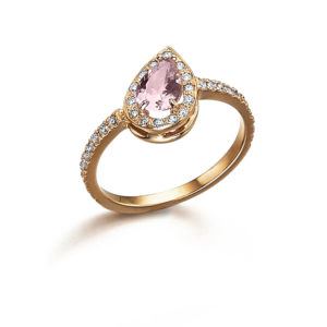 ANILLO ORO ROSA CON MORGANITA Y DIAMANTES