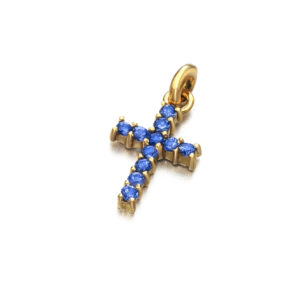 CRUZ ORO ROSA CON ZAFIROS AZULES