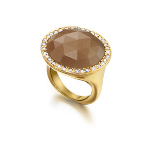 ANILLO ORO ROSA CON PIEDRA LUNA MARRON Y DIAMANTES