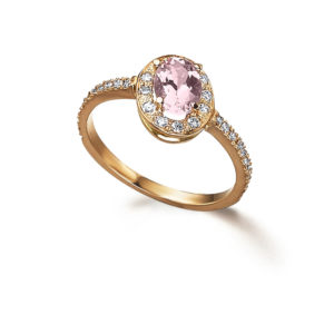 ANILLO ORO ROSA CON MORGANITA Y DIAMANTES