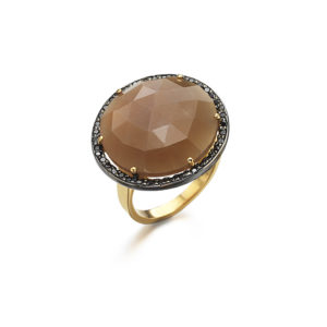 ANILLO ORO ROSA CON PIEDRA LUNA MARRON Y DIAMANTES NEGROS