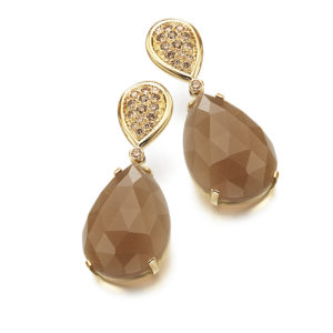 PENDIENTES ORO ROSA CON PIEDRA LUNA Y DIAMANTES BROWN