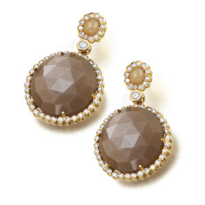 PENDIENTES ORO ROSA CON PIEDRA LUNA MARRON Y DIAMANTES