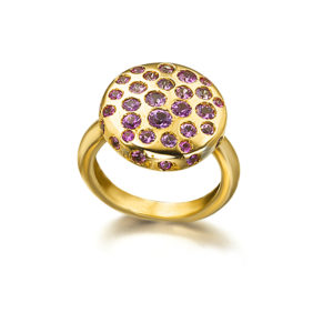 ANILLO ORO ROSA CON ZAFIROS ROSAS