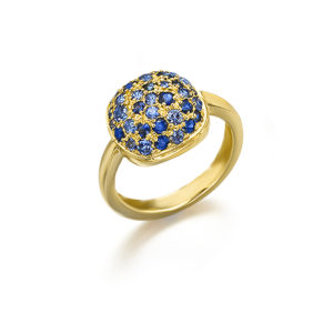 ANILLO ORO ROSA CON ZAFIROS AZULES.
