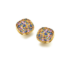 PENDIENTES ORO ROSA CON ZAFIROS ROSAS Y ZAFIROS AZULES