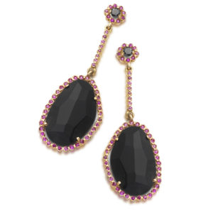 PENDIENTES ORO ROSA CON ONIX Y RUBIS