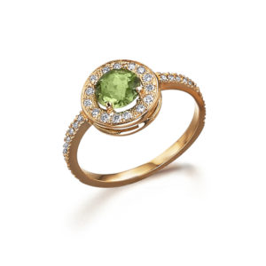 ANILLO ORO ROSA CON TURMALINA VERDE Y DIAMANTES