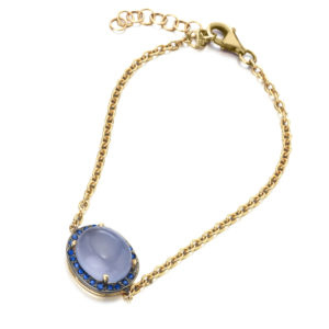 PULSERA ORO ROSA CON CALCEDONIA Y ZAFIROS AZULES