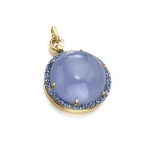 COLGANTE ORO ROSA CON CALCEDONIA Y ZAFIROS AZULES
