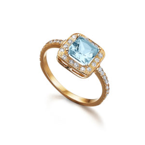 ANILLO ORO ROSA CON AGUAMARINA Y DIAMANTES