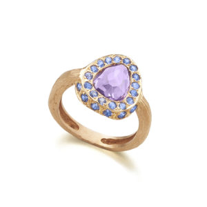 ANILLO ORO ROSA CON AMATISTA Y ZAFIROS AZULES